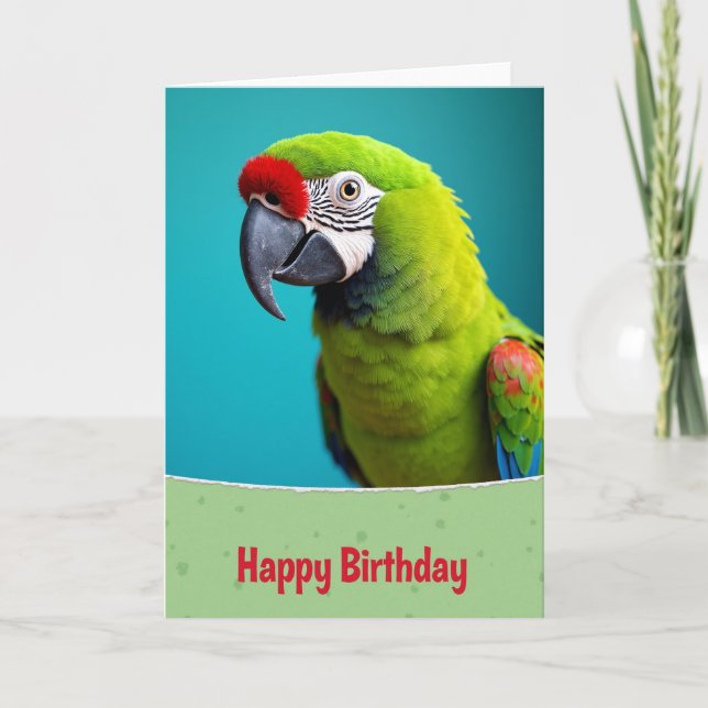 Exotic Green Bird Birthday Card (Front)