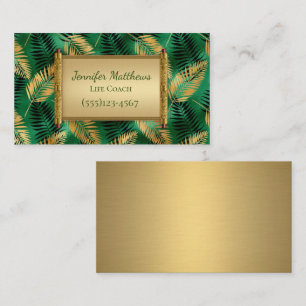 Exotic Green & Gold Safari Jungle Leaf Design  Business Card