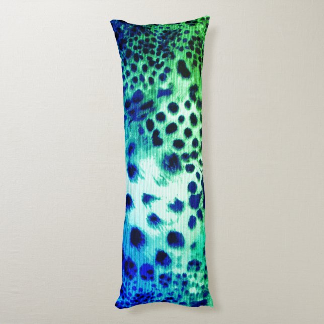 Exotic Green Leopard Print Body Pillow (Back (Vertical))