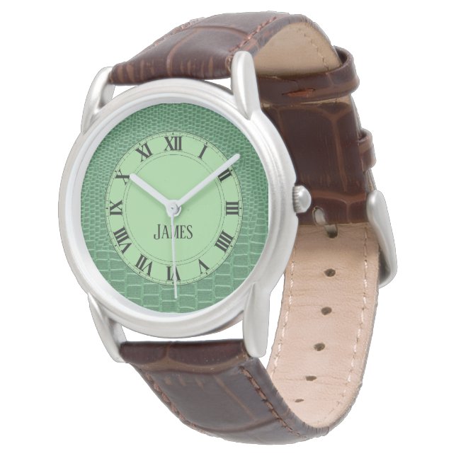 Exotic Green Lizard Skin Look and Your Name Watch (Angled)