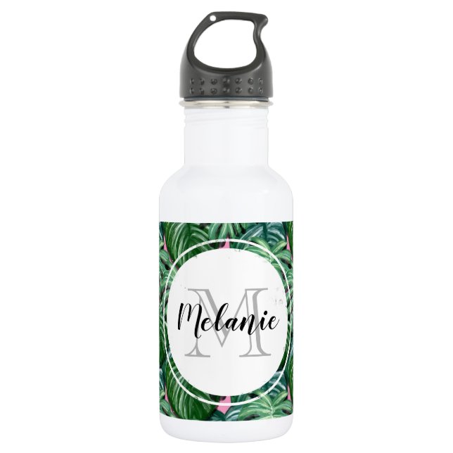 Exotic Green Tropical Leaves Pattern 532 Ml Water Bottle (Front)