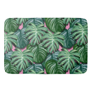 Exotic Green Tropical Leaves Pattern Bath Mat