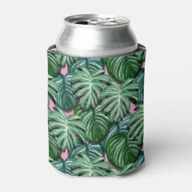 Exotic Green Tropical Leaves Pattern Can Cooler (Can Front)
