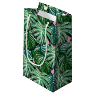 Exotic Green Tropical Leaves Pattern Small Gift Bag