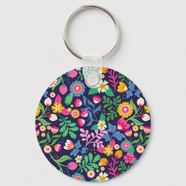 Exotic Hand Painted Floral Pattern-48330 Key Ring (Front)