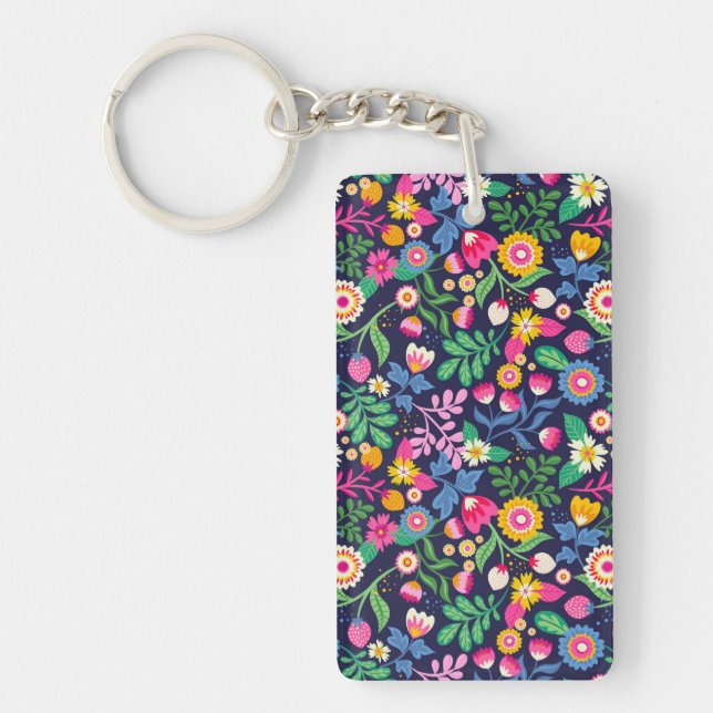 Exotic Hand Painted Floral Pattern-48330 Key Ring (Front)