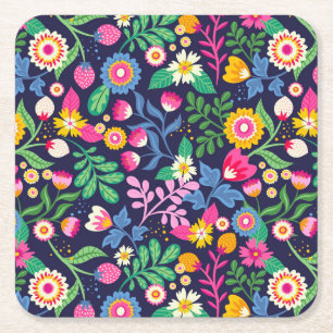 Exotic Hand Painted Floral Pattern-48330 Square Paper Coaster