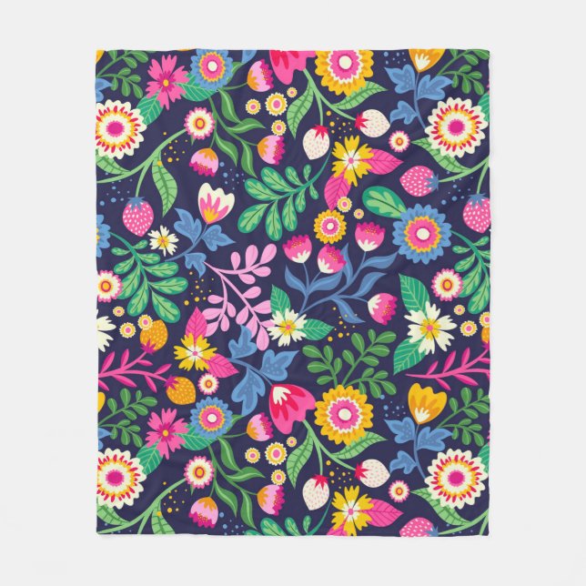 Exotic Hand Painted Floral Pattern Fleece Blanket (Front)