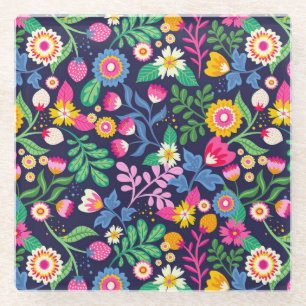 Exotic Hand Painted Floral Pattern Glass Coaster