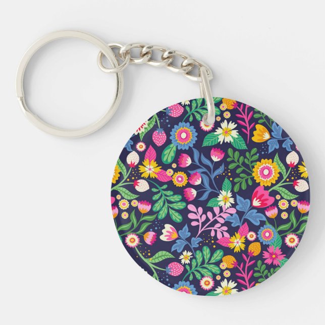 Exotic Hand Painted Floral Pattern Key Ring (Front)