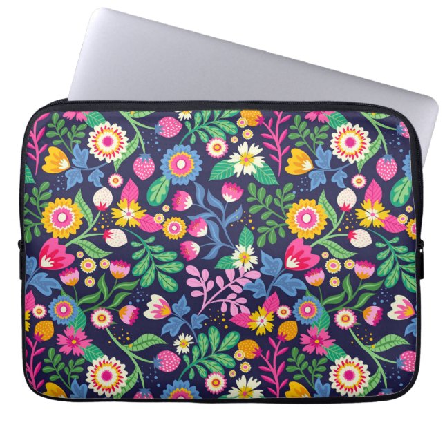 Exotic Hand Painted Floral Pattern Laptop Sleeve (Front)