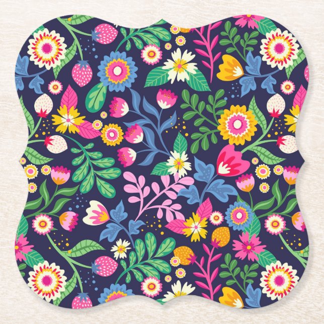 Exotic Hand Painted Floral Pattern Paper Coaster (Front)