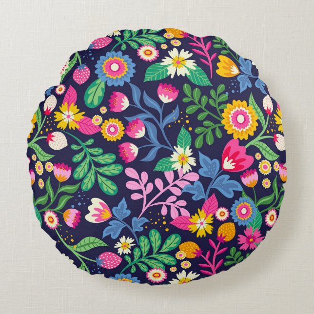 Exotic Hand Painted Floral Pattern Round Cushion (Front)