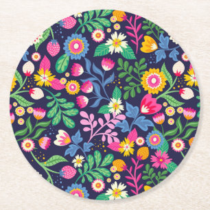Exotic Hand Painted Floral Pattern Round Paper Coaster