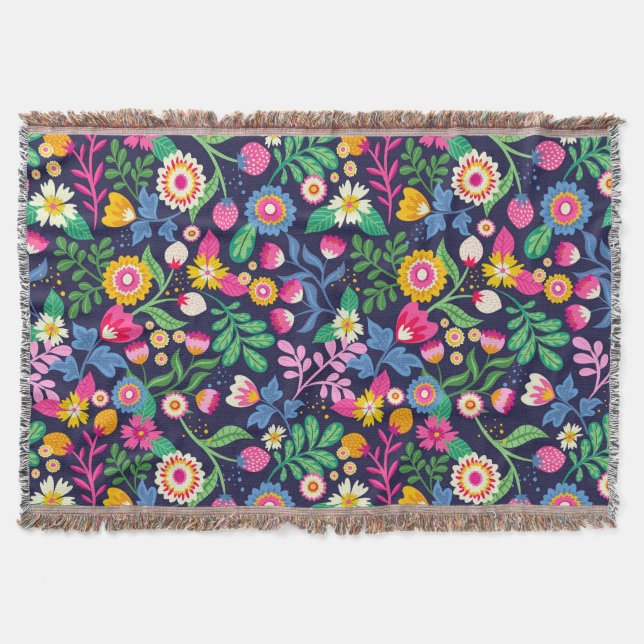 Exotic Hand Painted Floral Pattern Throw Blanket (Front)