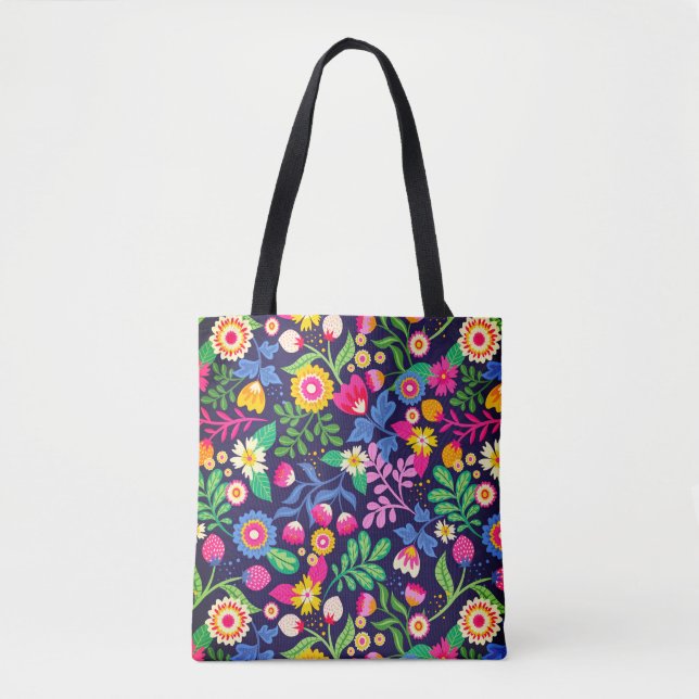 Exotic Hand Painted Floral Pattern Tote Bag (Front)