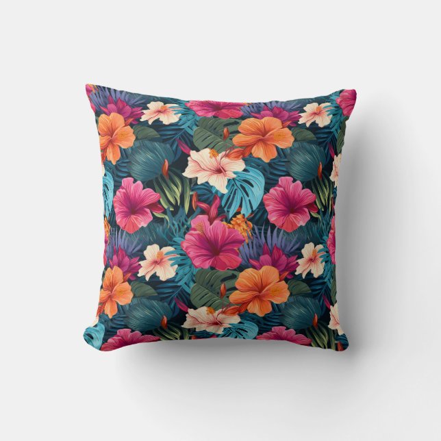 Exotic Hibiscus Botanical Pattern Cushion (Front)