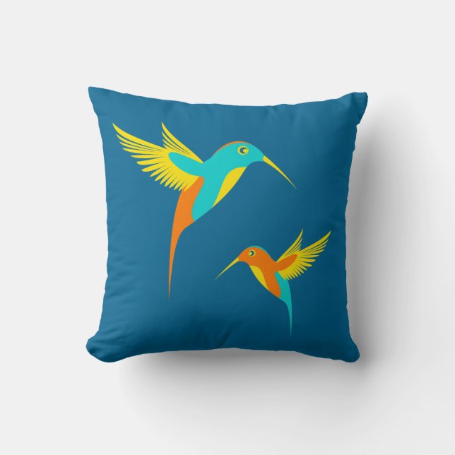 Exotic Hummingbirds Blue Cushion (Front)