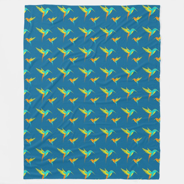 Exotic Hummingbirds Pattern Blue Fleece Blanket (Front)