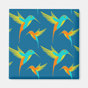 Exotic Hummingbirds Pattern Blue Magnet