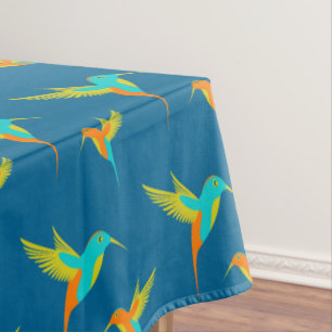 Exotic Hummingbirds Pattern Blue Tablecloth