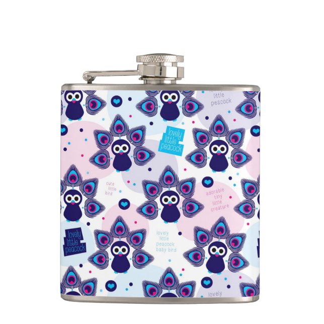 exotic india peacock pattern hip flask (Front)