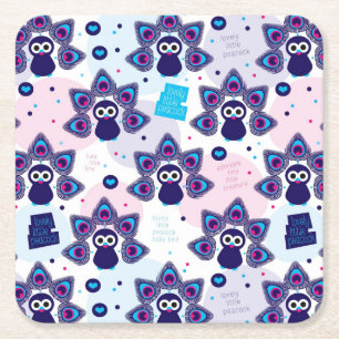 exotic india peacock pattern square paper coaster