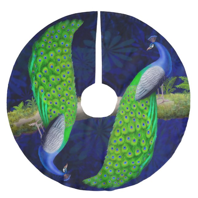 Exotic Indian Blue Peacock Holiday Tree Skirt (Front)