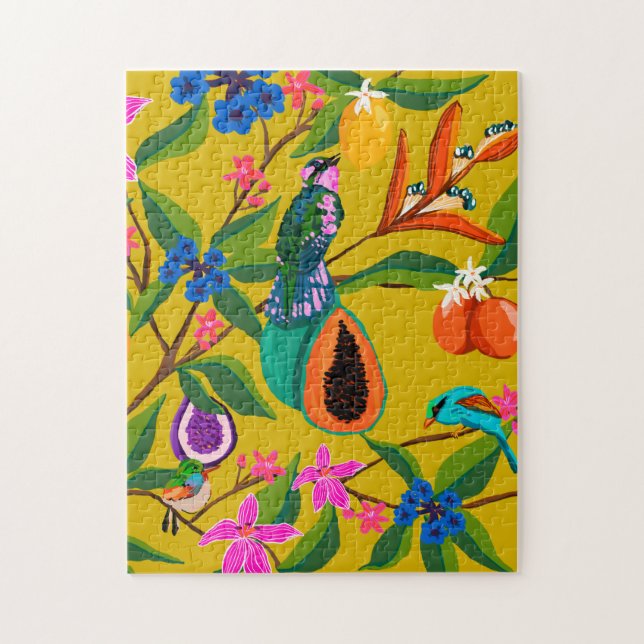 Exotic jungle birds and wildflowers illustration  jigsaw puzzle (Vertical)