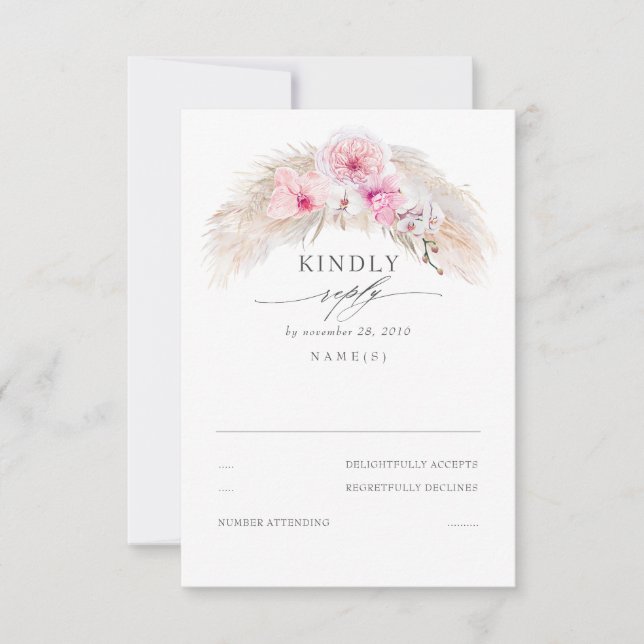 Exotic Jungle Foliage Elegant Wedding RSVP Card (Front)