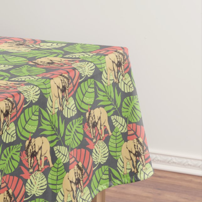 Exotic Jungle Leaves And Elephants 2 Tablecloth (In Situ)