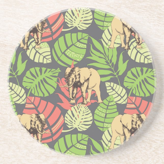 Exotic Jungle Leaves And Elephants Coaster (Front)