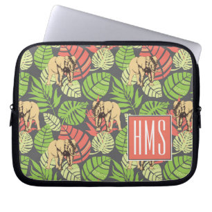 Exotic Jungle Leaves And Elephants   Monogram Laptop Sleeve