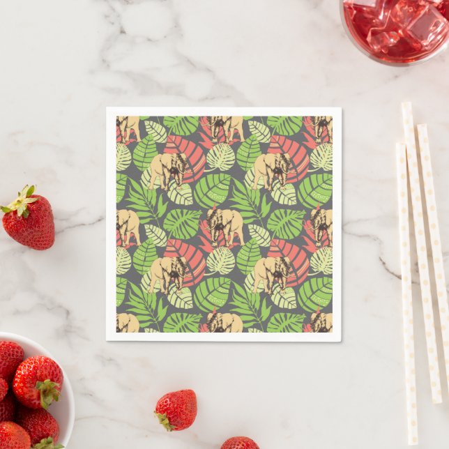 Exotic Jungle Leaves And Elephants Napkin (Insitu)