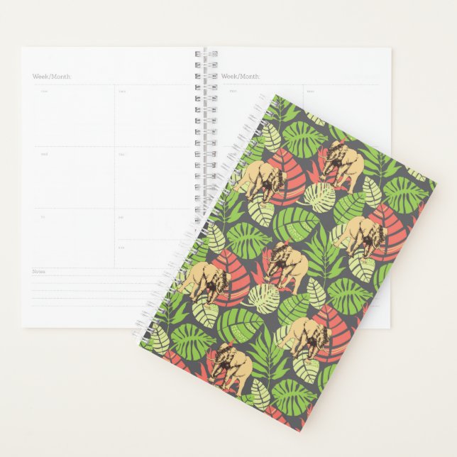 Exotic Jungle Leaves And Elephants Planner (Display)