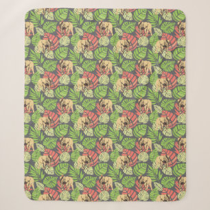 Exotic Jungle Leaves And Elephants Sherpa Blanket