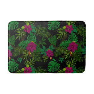 Exotic jungle night orchids pattern bath mat