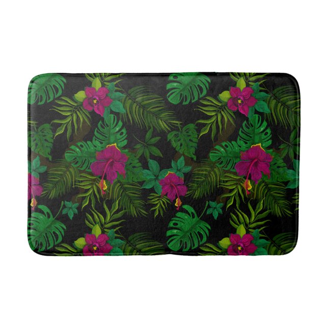 Exotic jungle night orchids pattern bath mat (Front)