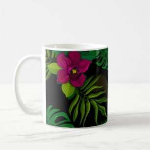 Exotic jungle night orchids pattern coffee mug