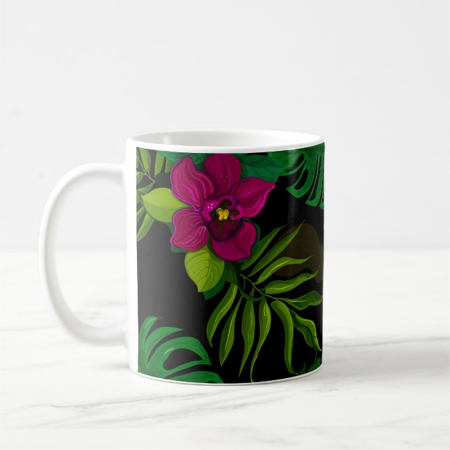 Exotic jungle night orchids pattern coffee mug (Left)