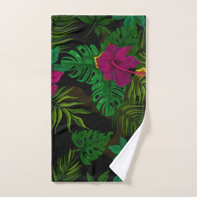 Exotic jungle night orchids pattern hand towel (Hand Towel)