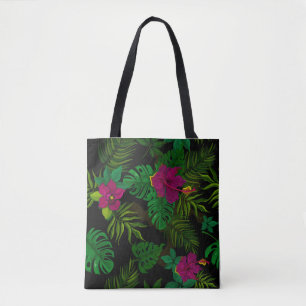 Exotic jungle night orchids pattern tote bag