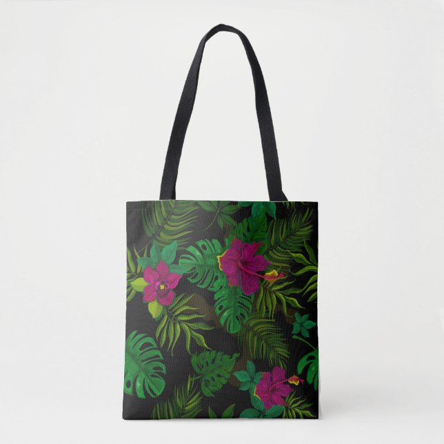 Exotic jungle night orchids pattern tote bag (Front)