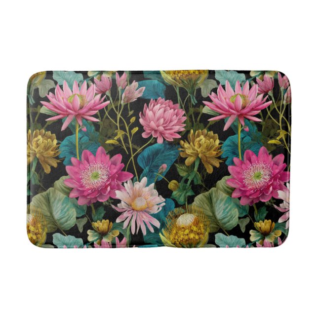 Exotic Jungle Pattern BOHO Tropical Aesthetic  Bath Mat (Front)