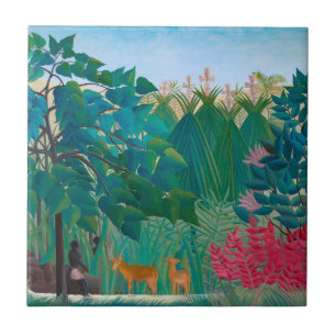 Exotic Jungle Tropical Forest with Waterfall Ceramic Tile