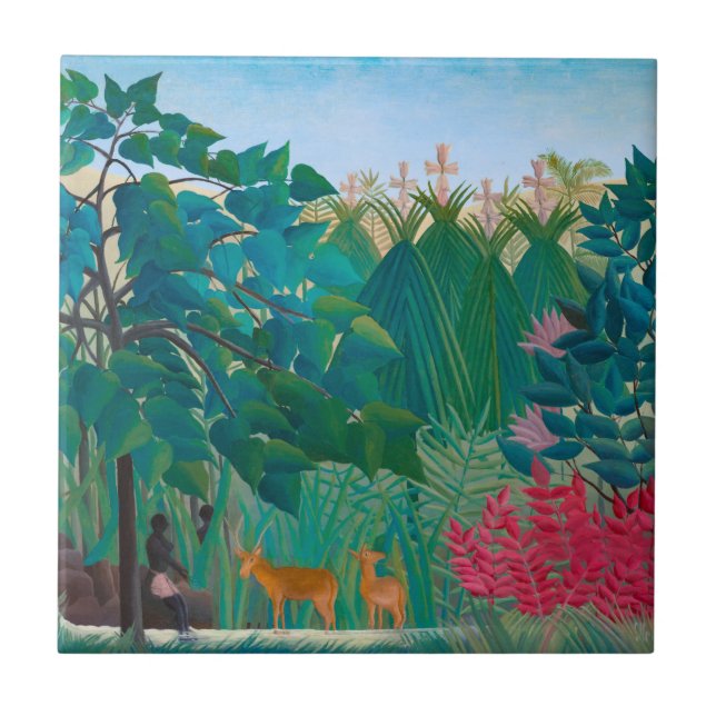 Exotic Jungle Tropical Forest with Waterfall Ceramic Tile (Front)