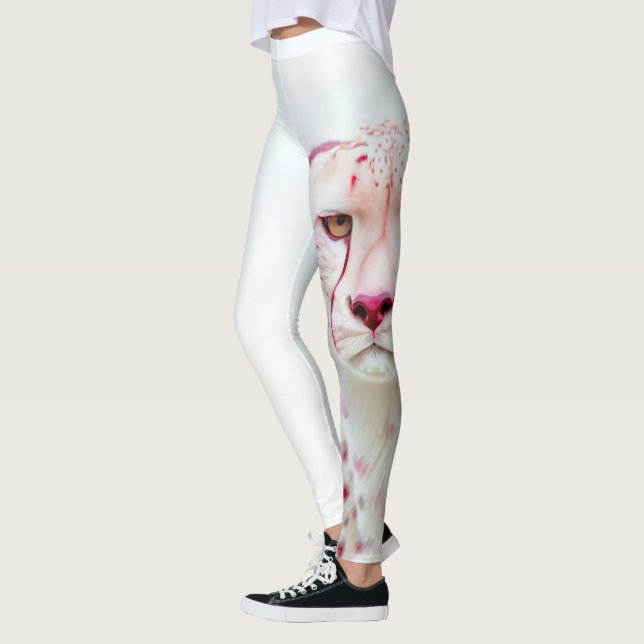 Exotic King Cheetah White & Pink Spots Art Leggings (Left)