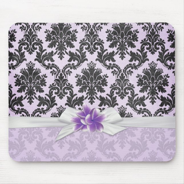 Exotic Lavender Plumeria Damask Mousepad (Front)
