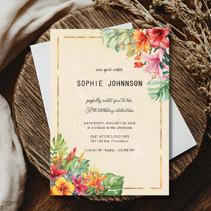 Exotic leaves and flowers birthday invitation
