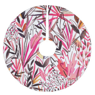 Exotic Leaves Flowers Rainforest Pattern Brushed Polyester Tree Skirt